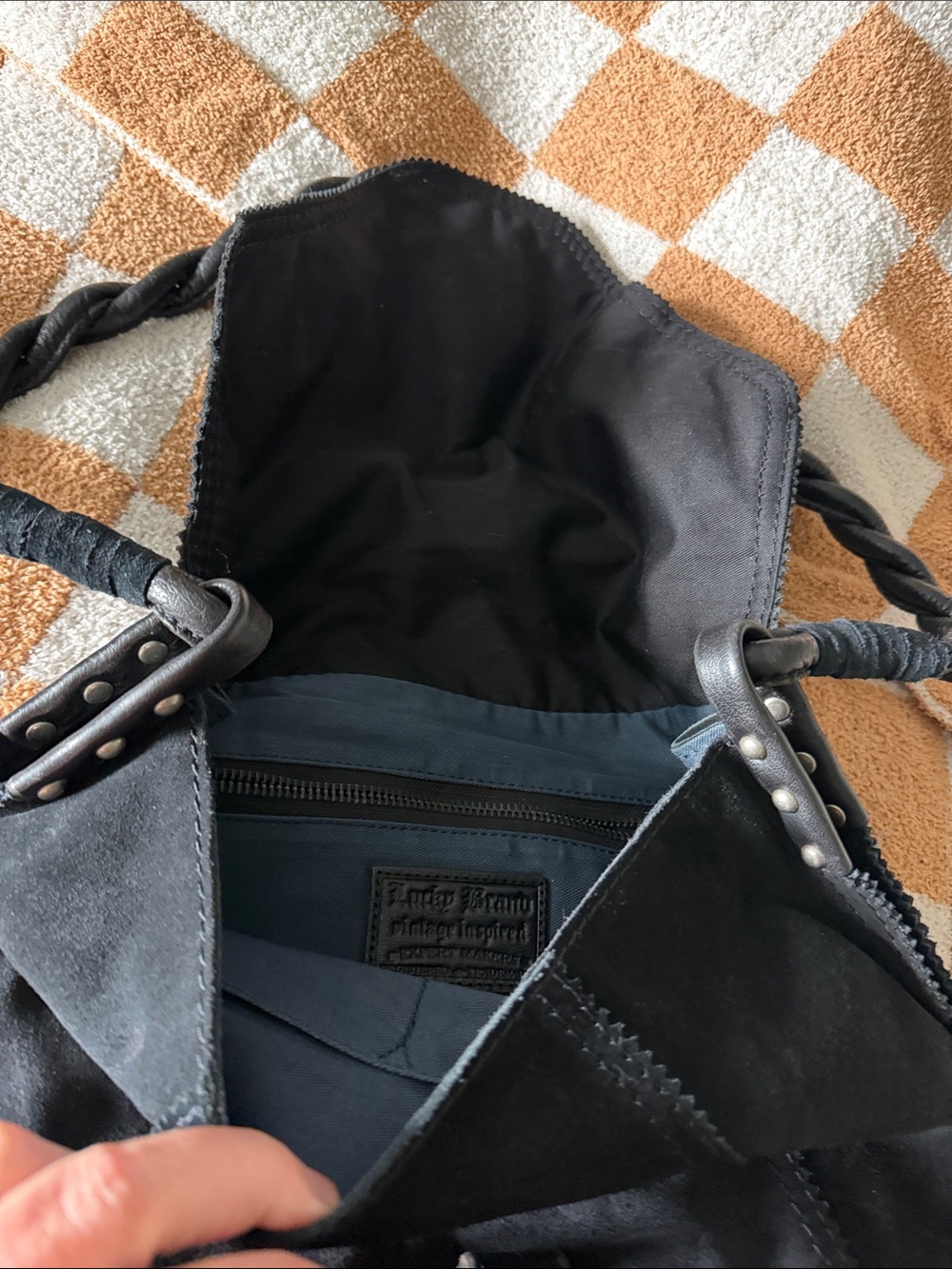 Lucky Brand Black Suede Shoulder Bag with Braided Strap - Picture 6 of 9